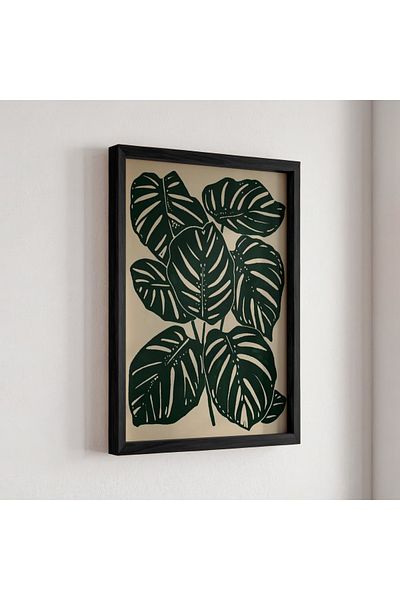 HİGUERA Ilustrație de plante Monstera Tablou de perete cu rame din lemn natural