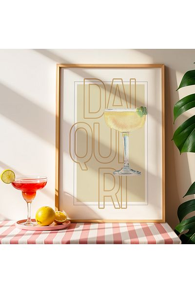 HİGUERA Daiquiri Cocktail Bar Ilustrație BAR Tablou de perete de bucătărie cu rame din lemn natural