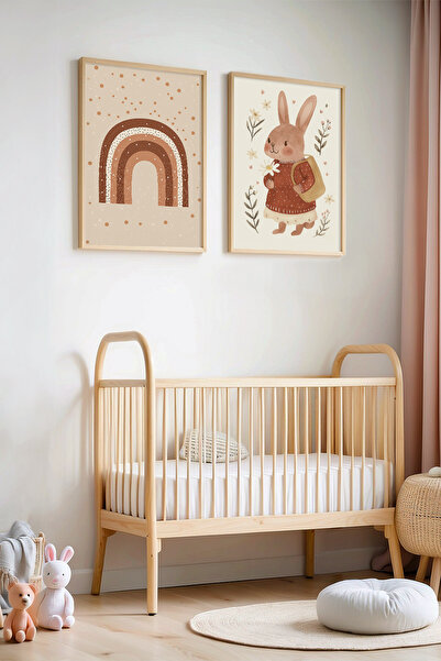 HİGUERA 2-Piece Rabbit And Rainbow - Πίνακας Παιδικού Δωματίου και Βρεφικού Δ...