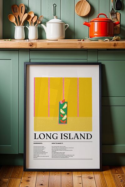 HİGUERA Long Island Cocktail BAR Tablou de perete pentru bucătărie cu cadru din lemn natural