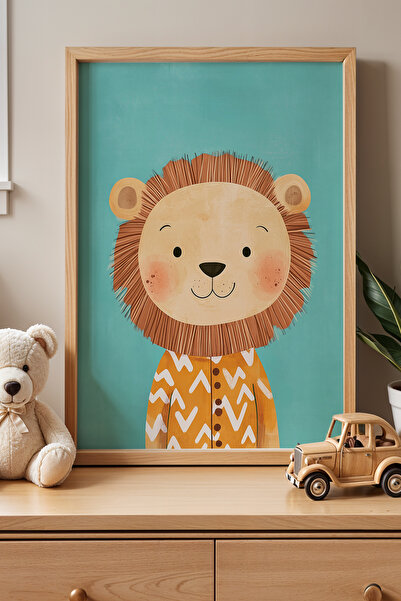 HİGUERA Blue Background Pajamas Lion Παιδικό Δωμάτιο και Βρεφικό Δωμάτιο Ξύλι...