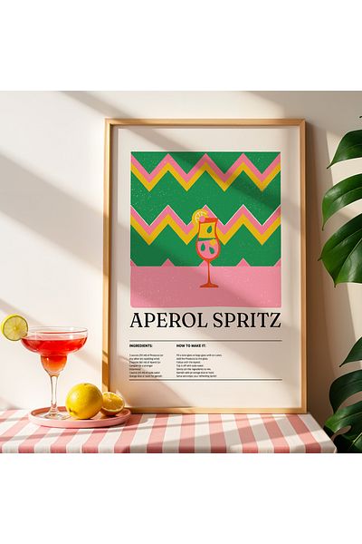 HİGUERA Aperol Spritz Cocktail BAR Tablou de perete de bucătărie cu cadru din lemn natural