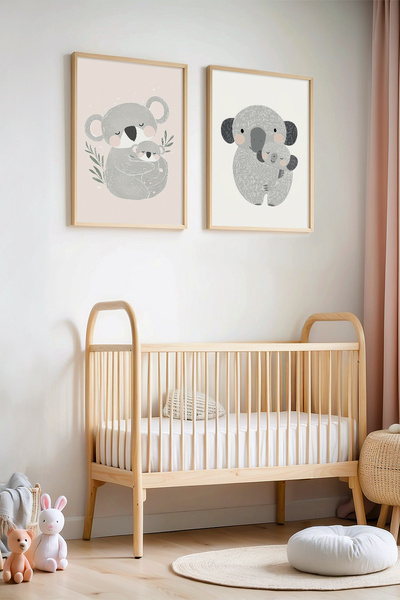 HİGUERA 2 τεμαχίων Koala Mother and Child Πίνακας παιδικού δωματίου και βρεφι...