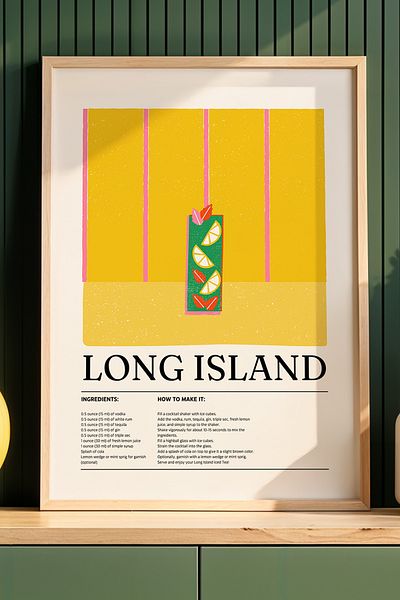 HİGUERA Long Island Cocktail BAR Tablou de perete pentru bucătărie cu cadru din lemn natural