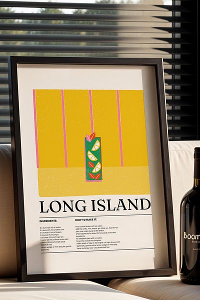 HİGUERA Long Island Cocktail BAR Tablou de perete pentru bucătărie cu cadru din lemn natural