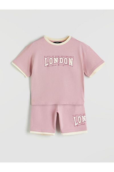 LC Waikiki Crew Neck London Printed Girl's T-Shirt and Shorts (S5)