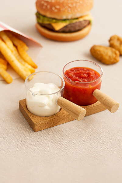 AzzaWood 2 li Şeffaf Ahşap Altlıklı Sosluk Reçellik (mika) - 80 ml.