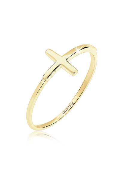 ELLI Ring Damen Kreuz Trend Geo Minimal in 375 Gelbgold