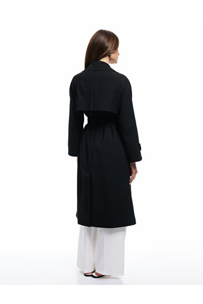 Koton Dlouhý dvouřadý gabardinový trenčkot s podšívkou a kapsami