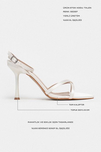 NİŞANTAŞI SHOES Talen Sedef Satin Women's Thin Heeled Shoes with Ankle Belt Detail