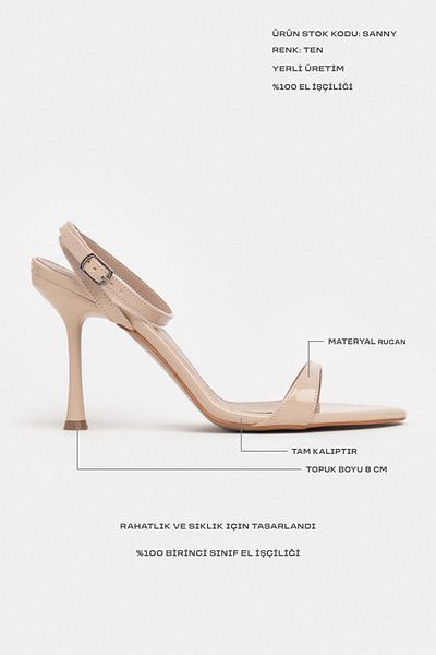 NİŞANTAŞI SHOES Pantofi de damă cu toc subțire Sanny Ten din piele lacuită cu detaliu de centură la gleznă