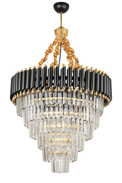 Avizemoda Palmira 60 Cm'lik Kristal Taşlı Lüks Avize 6'lı - (siyah-gold)