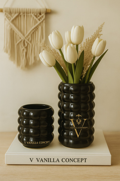 v Vanilla Concept El yapımı Parlak Baloncuklu Bubble Beton Vazo Seti , v Vani...