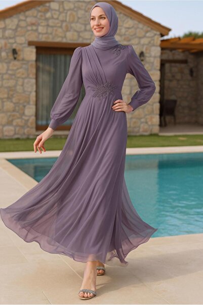 TRENDTESETTÜR KADIN MOR (LAVANTA) NAKIŞLI TÜLLÜ ABİYE ELBİSE 33110