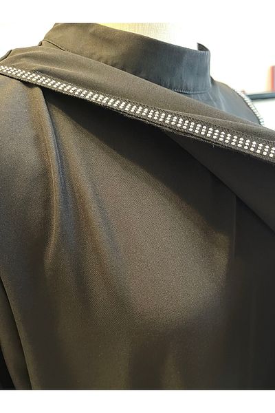 SOLOBUY Abaya, Color Black, Long Sleeves, Ties On The Sides, Collar Funnel, Maxi