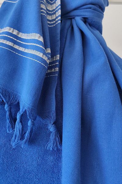Sevim Saks Blue Striped Towel Peshtemal 90X170Cm - Soft and Highly Water Absorbent - 100% Cotton