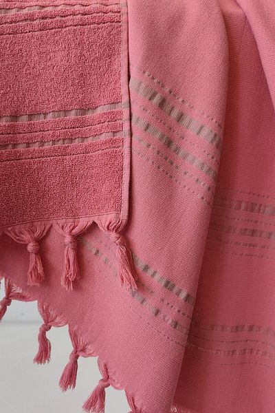 Sevim Striped Towel Peshtemal 90X170Cm - Soft and Highly Water Absorbent - 100% Cotton-Rose