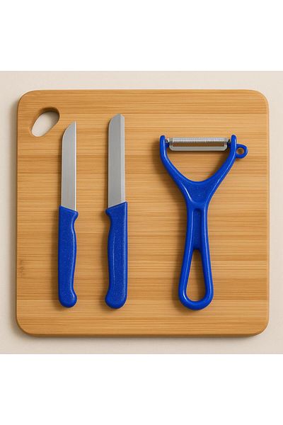 Saban Horizontal Blade Vegetable and Fruit Peeler and Knife Blue Solingen Set of 3