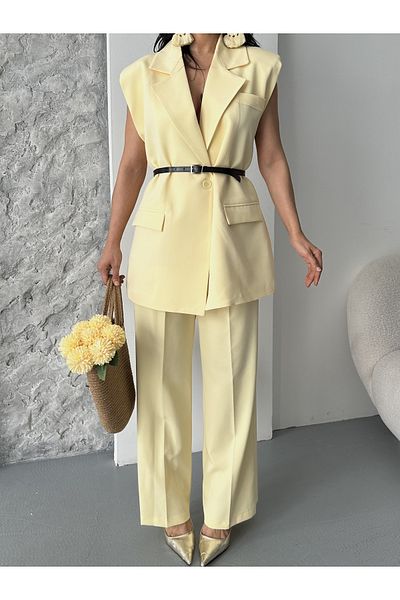 MYGİYİMİSTANBUL Women's Blazer Vest Pantalon Set