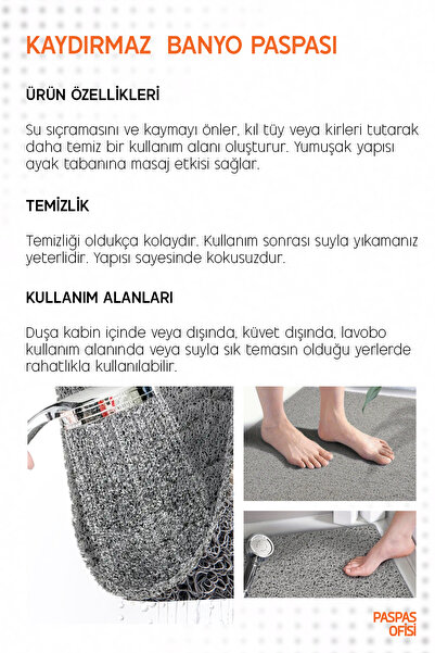 Paspas Yap Banyo Paspası Duşa Kabin Paspası Su Sıçratmaz Paspas Kaydırmaz Paspas (60x60 CM)