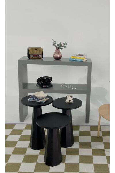 kuppdesign Lilyum Mantar Sehpa Siyah Üçlü Set (47-52-57 CM)