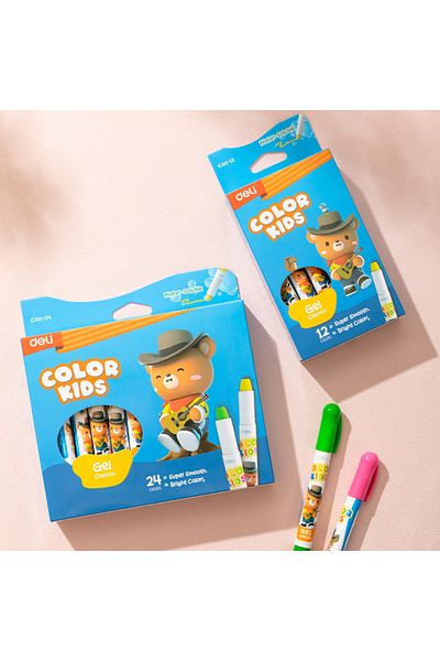 Deli EC211-12 Gel Crayons Water-Soluble, 12 Colors – ideal for kids’ creative drawing