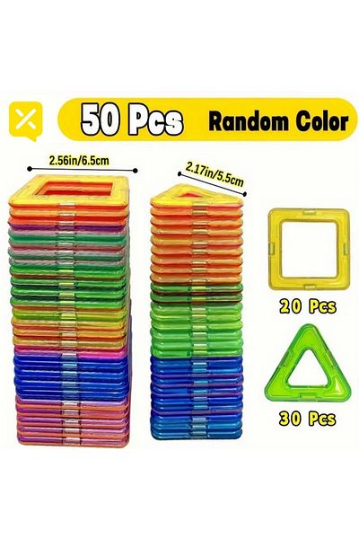 BLOCX 50pcs Magnet Building Tiles 50pcs Magnetic Blocks Construction Set Over 3 Year Old Diy Mon