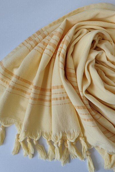 Sevim 90x170cm Κίτρινη ριγέ μαλακή και υψηλής απορρόφησης νερού βαμβακερή πετσέτα Peshtemal