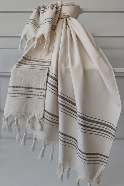 Sevim Κρεμ ριγέ πετσέτα Peshtemal 90x170 - 100% βαμβάκι & μαλακή