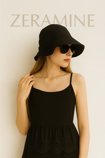 ZERAMİNE Black Bow Bucket Hat 100% Cotton
