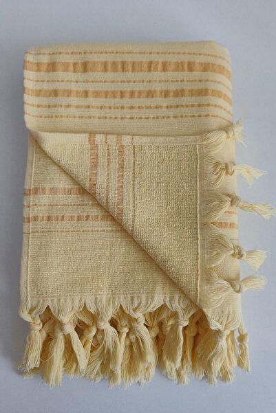 Sevim 90x170cm Κίτρινη ριγέ μαλακή και υψηλής απορρόφησης νερού βαμβακερή πετσέτα Peshtemal