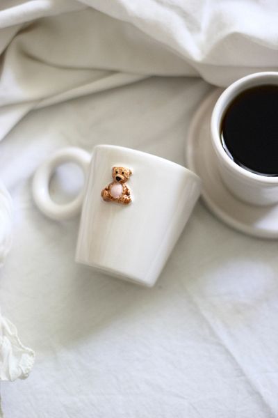 woness studio 2 Personality Handmade Teddy Bear Turkish Coffee Cup with Plate