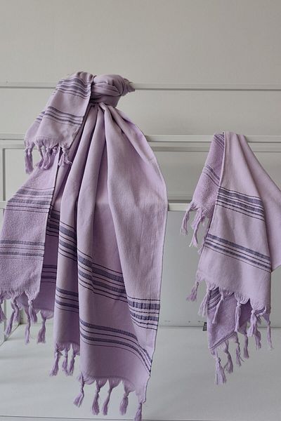 Sevim Peshtemal Hair Towel Set-100% Cotton Lightweight Beach Towel Set-Lilac