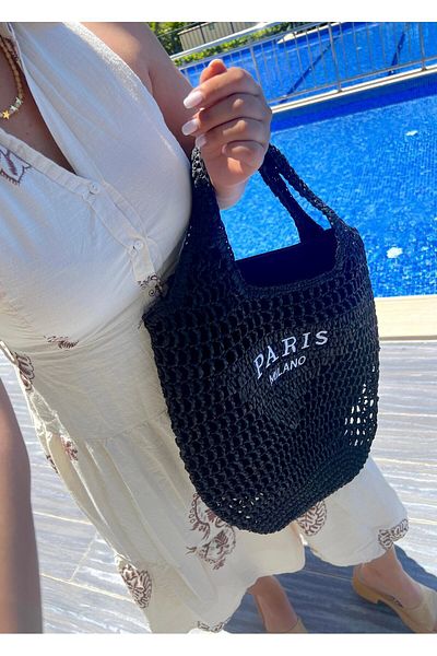 FASHION COCKTAIL Διπλό χοντρό λουράκι Paris Milano με εσωτερική τσέπη με φερμουάρ Καλοκαιρινές διακοπές στην παραλία Μεγάλη ψάθινη τσάντα