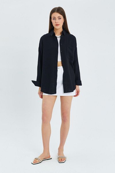 Mixray Black Muslin Oversize Shirt - 3833 Women's Pocket