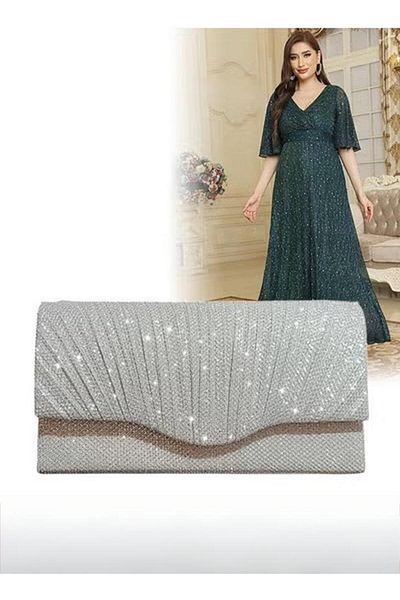 Generic Women Shiny Glitter Evening Clutch Bag Envelope Handbag Chain Purse Bag Crossbody Bag For Wed