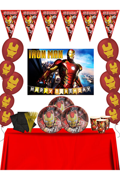 IRON MAN Σετ στολιδιών για πάρτι γενεθλίων για 16 άτομα με πανό Iron Man