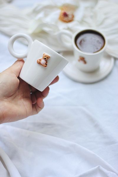woness studio 1 Person Handmade Teddy Bear Turkish Coffee Cup with Plate