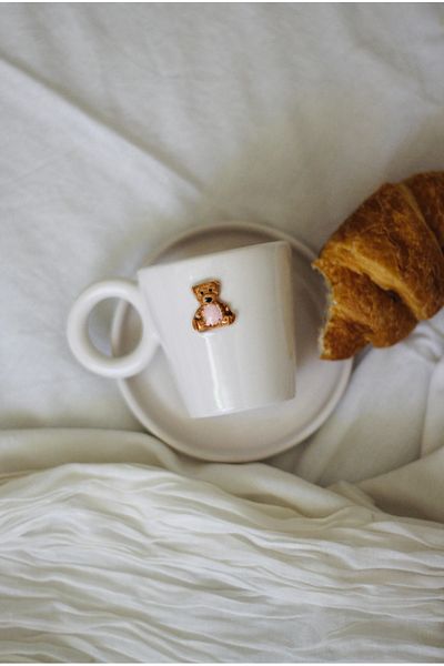 woness studio 2 Personality Handmade Teddy Bear Turkish Coffee Cup with Plate