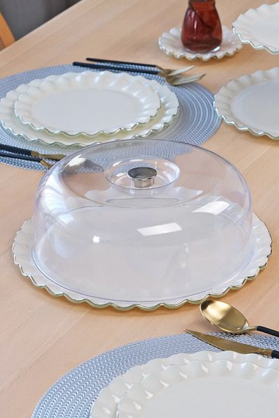 Glore Solid Cream Wavy Platinum Gilded Glass Cake Jar