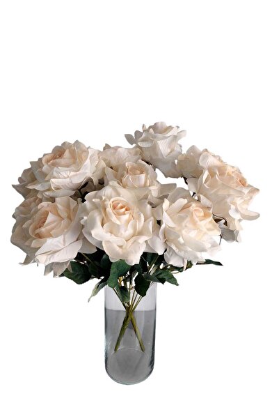 MAKİ DEKOR YAPAY ÇİÇEK 14 LÜ LÜKS KREM GÜL DEMETİ