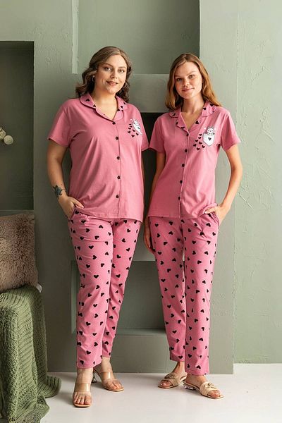 nisaNCa Set de pijamale confortabil și elegant, 100% bumbac - Costum cu nasturi - Gamă largă de mărimi