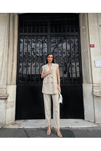 MADAME MELEK Set vestă jachetă fără mâneci pentru femei, mărime premium, țesă...