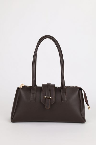 NOTHING Women's Gold Accessory Detailed Brown Hand and Shoulder Baguette Bag Raya