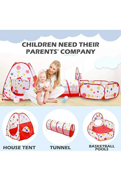SOLLUXE 3in1 children's playground, tent and tunnel for indoor/outdoor use, UV protection, foldable, red