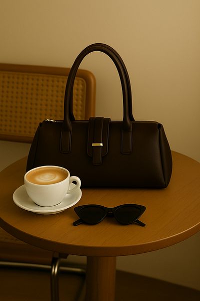 NOTHING Women's Gold Accessory Detailed Brown Hand and Shoulder Baguette Bag Raya