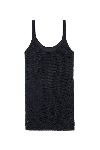 Beauty Omelette Siyah Ajurlu Mini Triko Elbise