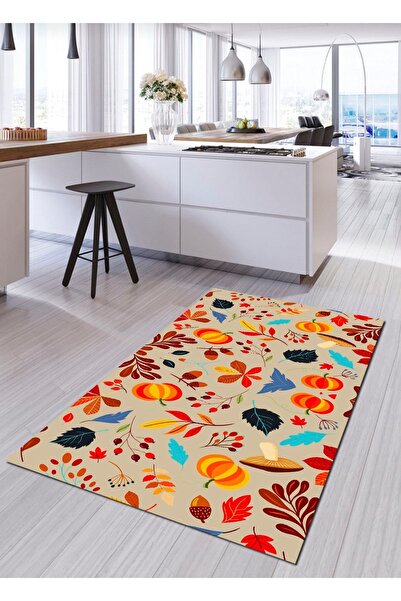 Ardizayn Balkabağı, Dekoratif, Kaymaz Tabanlı, Antialerjik Mutfak Halısı-arh9...