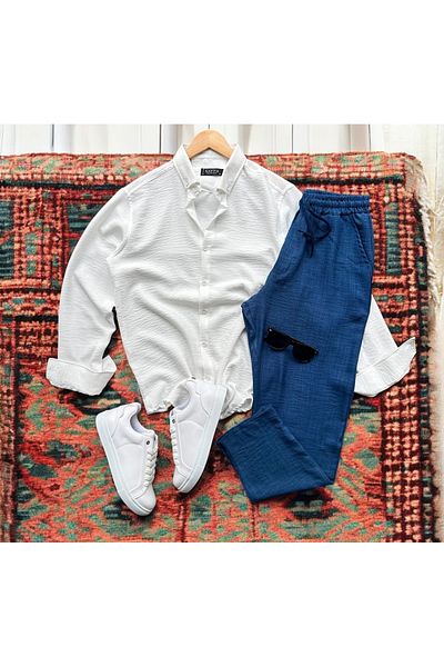 tiggirmoda Men's Crinkle Linen Shirt Pants Set
