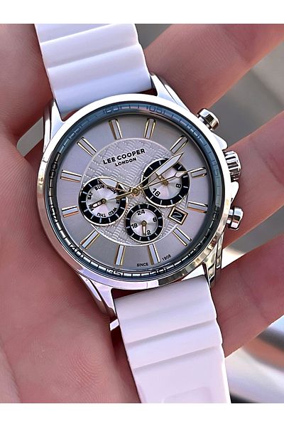 Lee Cooper White Silicone Cord Inner Functions Active 50Mt Water Resistant Men's Wrist Watch